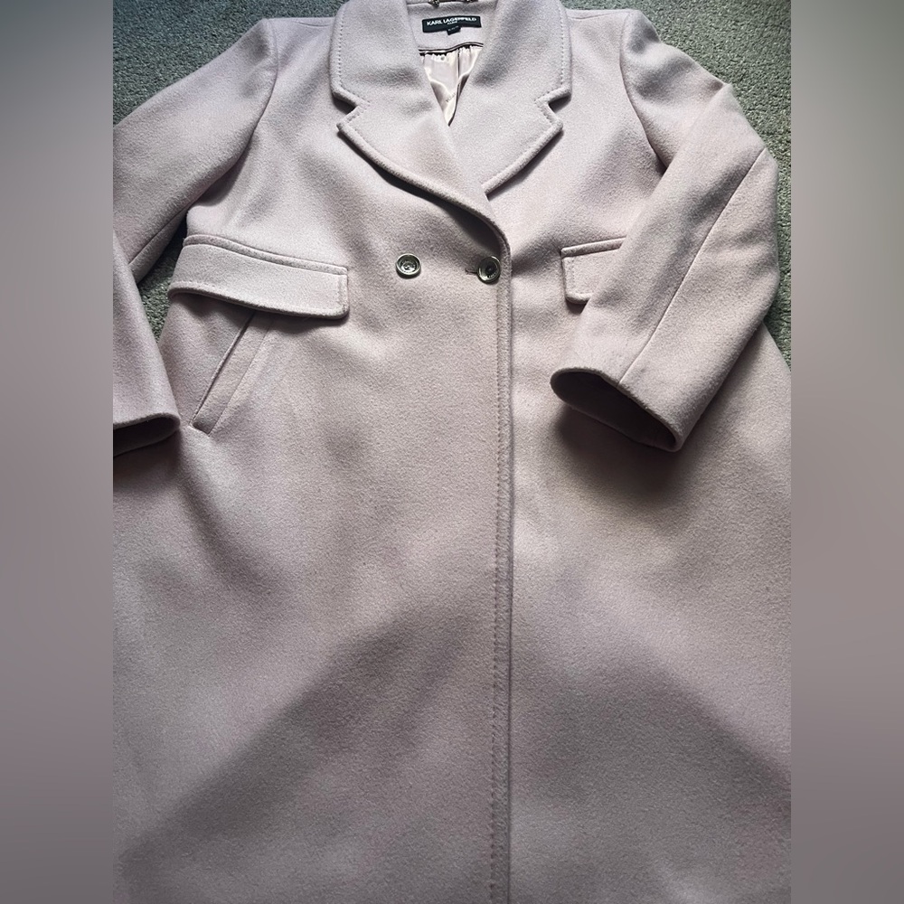 Dusty Rose Karl Lagerfeld Wool Blend Trench Coat (XL) - Picture 2 of 5
